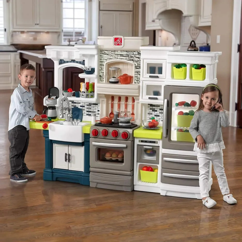 Step2 Elegant Edge Kitchen Playset for Kids – Modern Pretend Play Kitchen with 78-Piece Accessory Set, Working Lights & Sounds | Ages 3-10 - Naivri