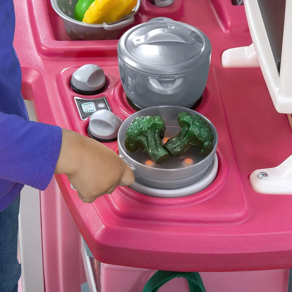 Step2 Great Gourmet Pretend Play Kitchen Set for Kids (Pink) – Interactive Toy Kitchen with Lights, Sounds, and 36 Accessories | Age 2 to 7 Years - Naivri