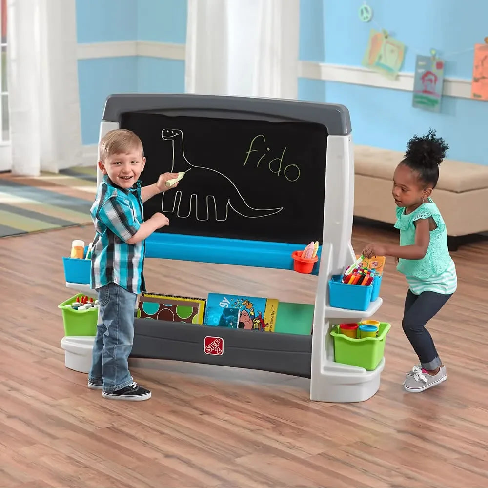 Step2 Jumbo Art Easel for Kids – Double-Sided Whiteboard & Chalkboard with Storage Bins | Creative Drawing & Writing Station for Toddlers and Children Ages 3-10 - Naivri