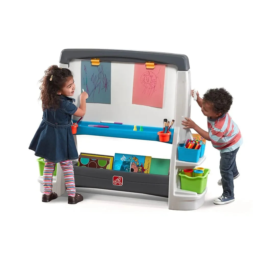 Step2 Jumbo Art Easel for Kids – Double-Sided Whiteboard & Chalkboard with Storage Bins | Creative Drawing & Writing Station for Toddlers and Children Ages 3-10 - Naivri