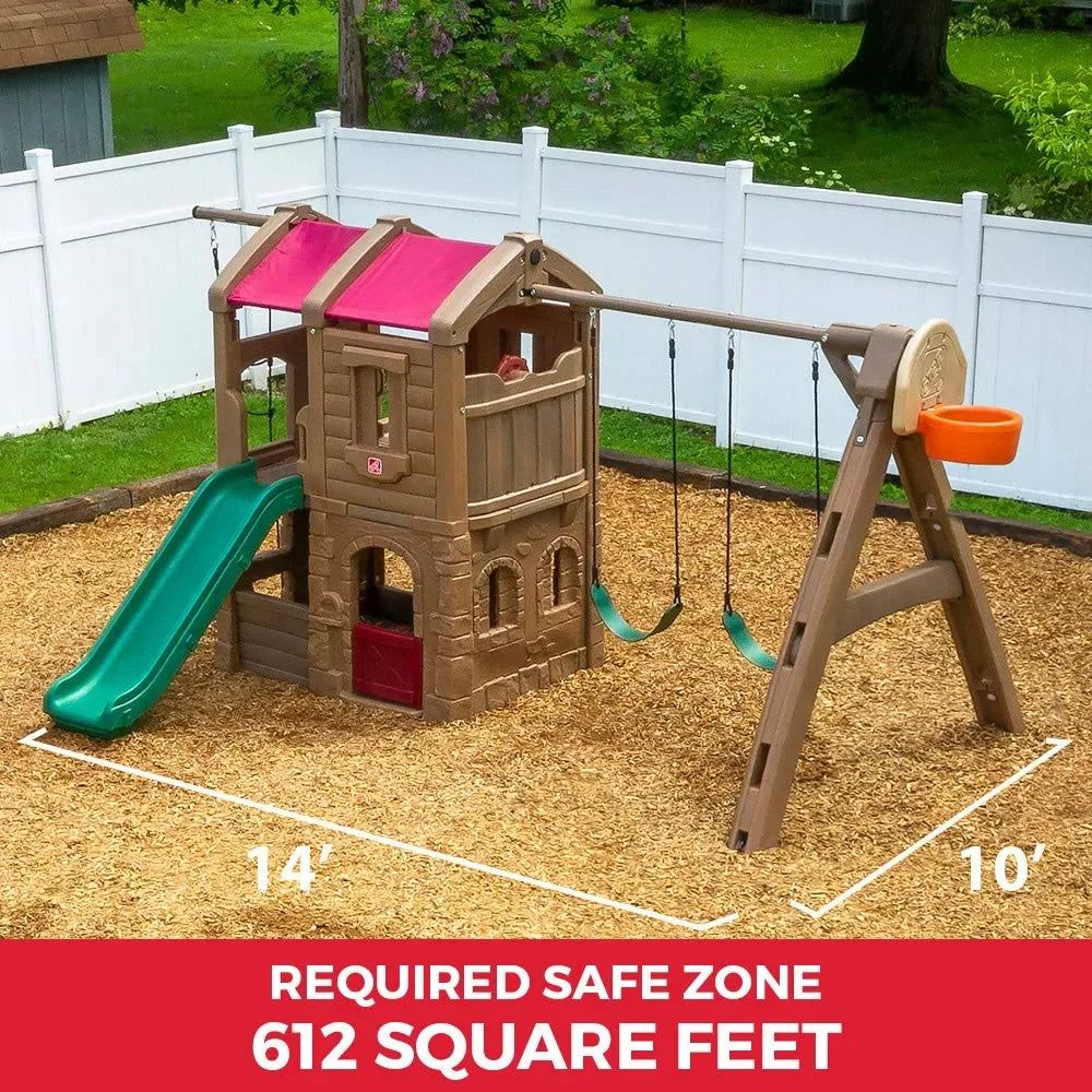 Step2 Naturally Playful Adventure Lodge Play Center – Outdoor Swing Set & Playhouse for Kids Ages 3-10 - Naivri