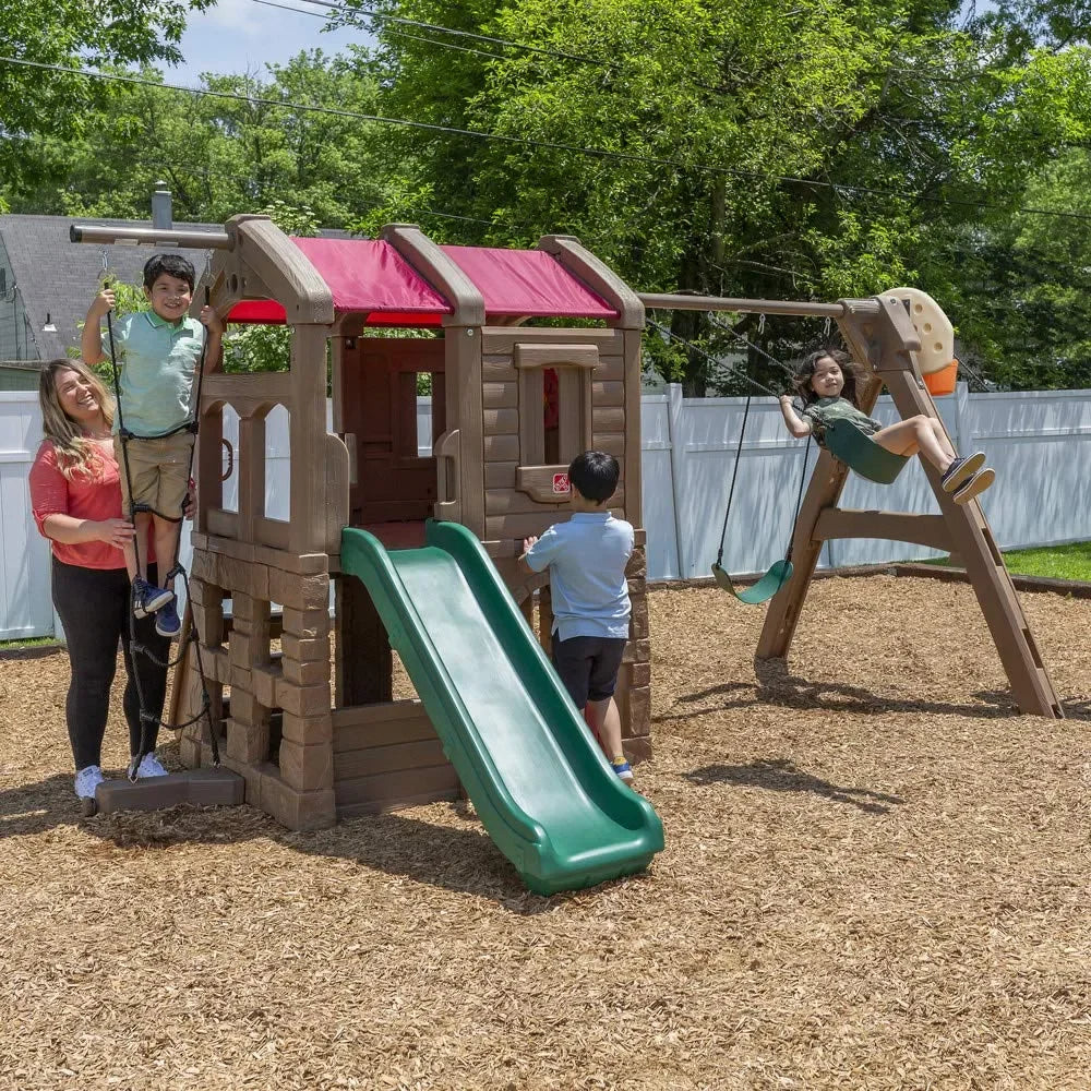 Step2 Naturally Playful Adventure Lodge Play Center – Outdoor Swing Set & Playhouse for Kids Ages 3-10 - Naivri