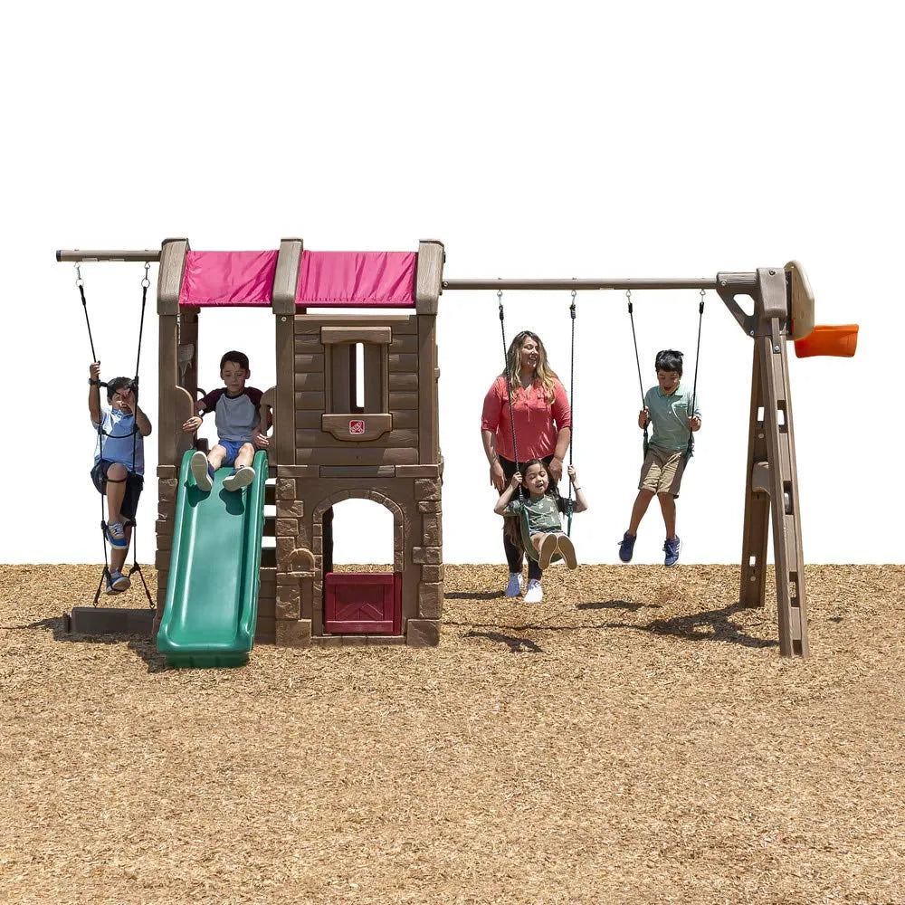 Step2 Naturally Playful Adventure Lodge Play Center – Outdoor Swing Set & Playhouse for Kids Ages 3-10 - Naivri