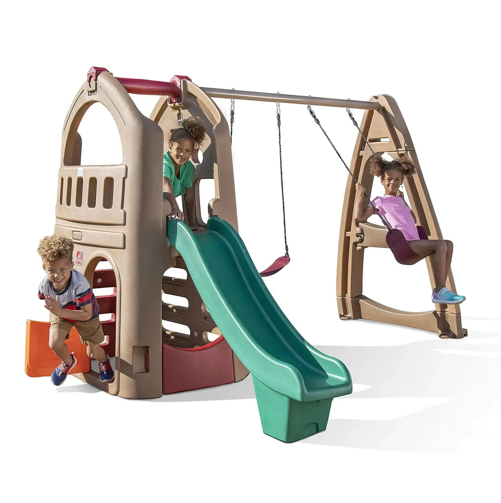 Step2 Naturally Playful Outdoor Playhouse Climber with 5.5 ft Slide & Dual Swing Set for Kids Ages 3-8 | Durable EverTough Backyard Playset - Naivri