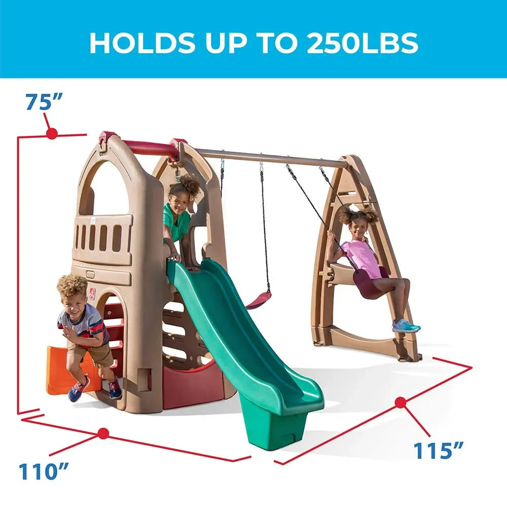 Step2 Naturally Playful Outdoor Playhouse Climber with 5.5 ft Slide & Dual Swing Set for Kids Ages 3-8 | Durable EverTough Backyard Playset - Naivri