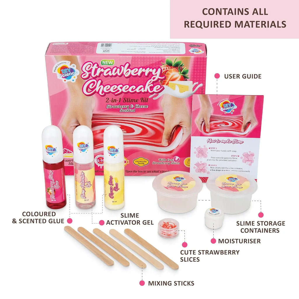 Strawberry Cheesecake 2-in-1 Slime Kit Scented by DIYScience – Sweet, Fun Slime-Making Experience for Kids 8+ - Naivri