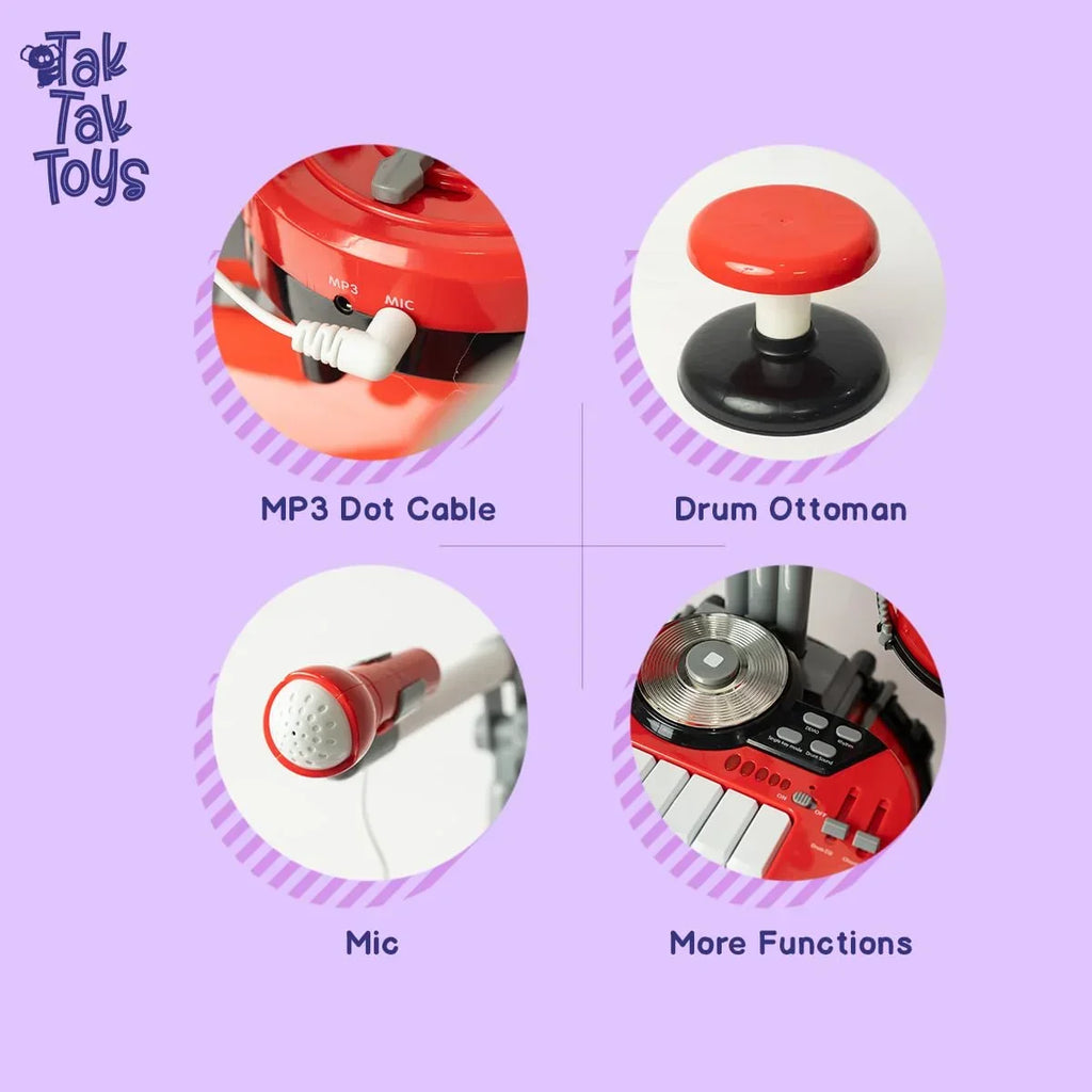 Tak Tak Toys Dynamo Drumset – Kids Musical Drum Kit with Mic & Phone Holder | Age 3+ - Naivri