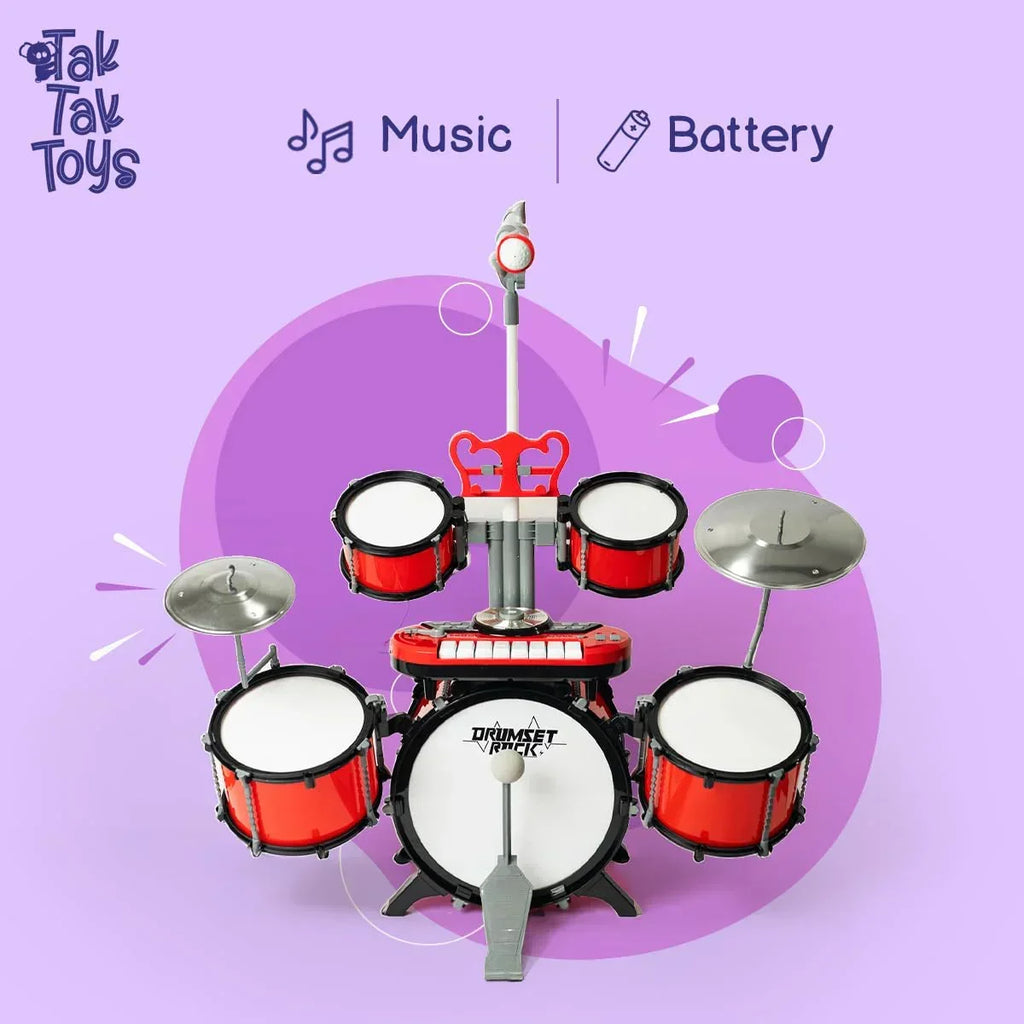 Tak Tak Toys Dynamo Drumset – Kids Musical Drum Kit with Mic & Phone Holder | Age 3+ - Naivri