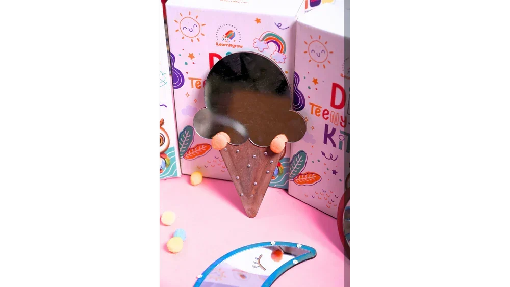 Teeny Tiny DIY Mirror Decorating Kit for Kids – Set of 3 | Paint, Glitter & Pom Poms | iLearnNGrow - Naivri