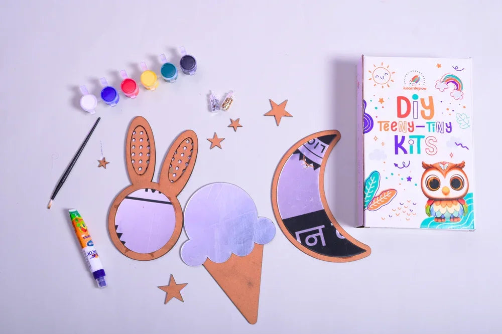 Teeny Tiny DIY Mirror Decorating Kit for Kids – Set of 3 | Paint, Glitter & Pom Poms | iLearnNGrow - Naivri