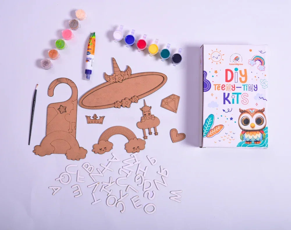 Teeny Tiny DIY Unicorn Name Plate & Door Knob Kit – Room Décor Craft Set for Kids | iLearnNGrow - Naivri