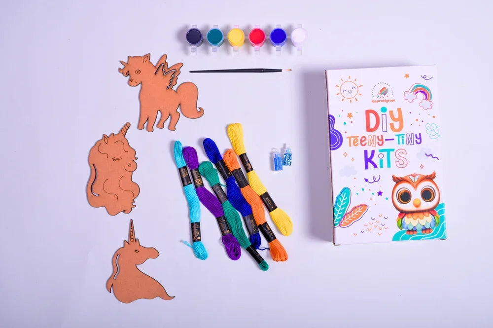 Teeny Tiny DIY Unicorn Thread Kit for Kids – Paint, Glitter & Thread Craft Set | iLearnNGrow - Naivri