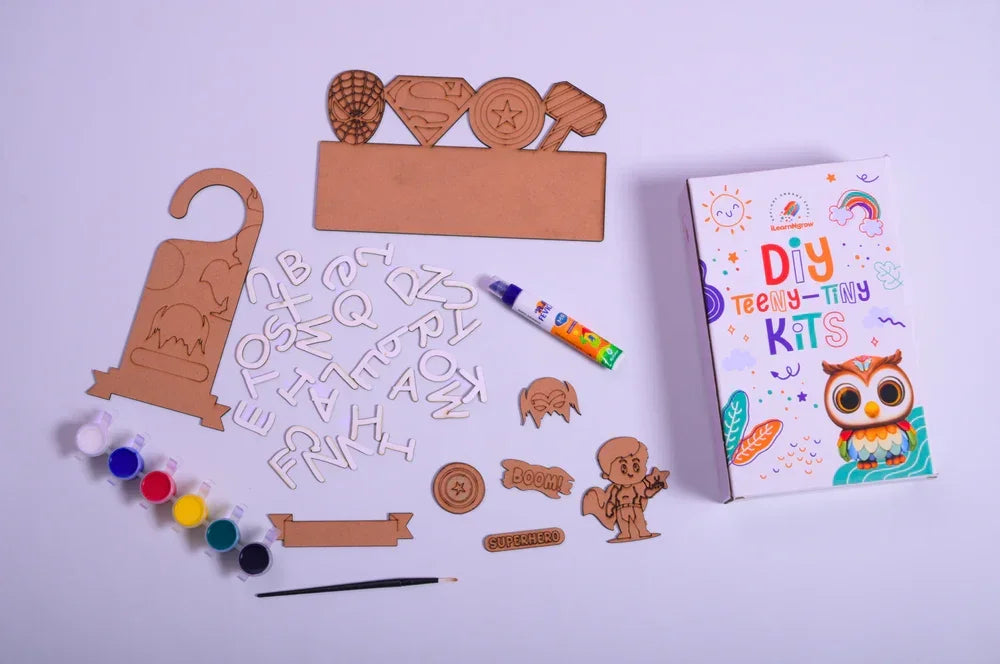 Teeny Tiny Superhero DIY Name Plate & Door Knob Kit – Room Décor Craft for Kids | iLearnNGrow - Naivri