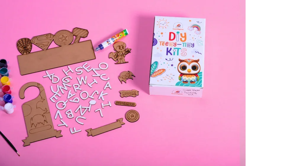 Teeny Tiny Superhero DIY Name Plate & Door Knob Kit – Room Décor Craft for Kids | iLearnNGrow - Naivri