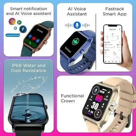 Titan Fastrack FS1 Smart Watch with 1.85'' UltraVU Display, Bluetooth Calling, AI Voice Assistant, IP68, 100+ Sports Modes, Auto Sport Recognition, Up to 5-Day Battery Life for Men & Women - Naivri