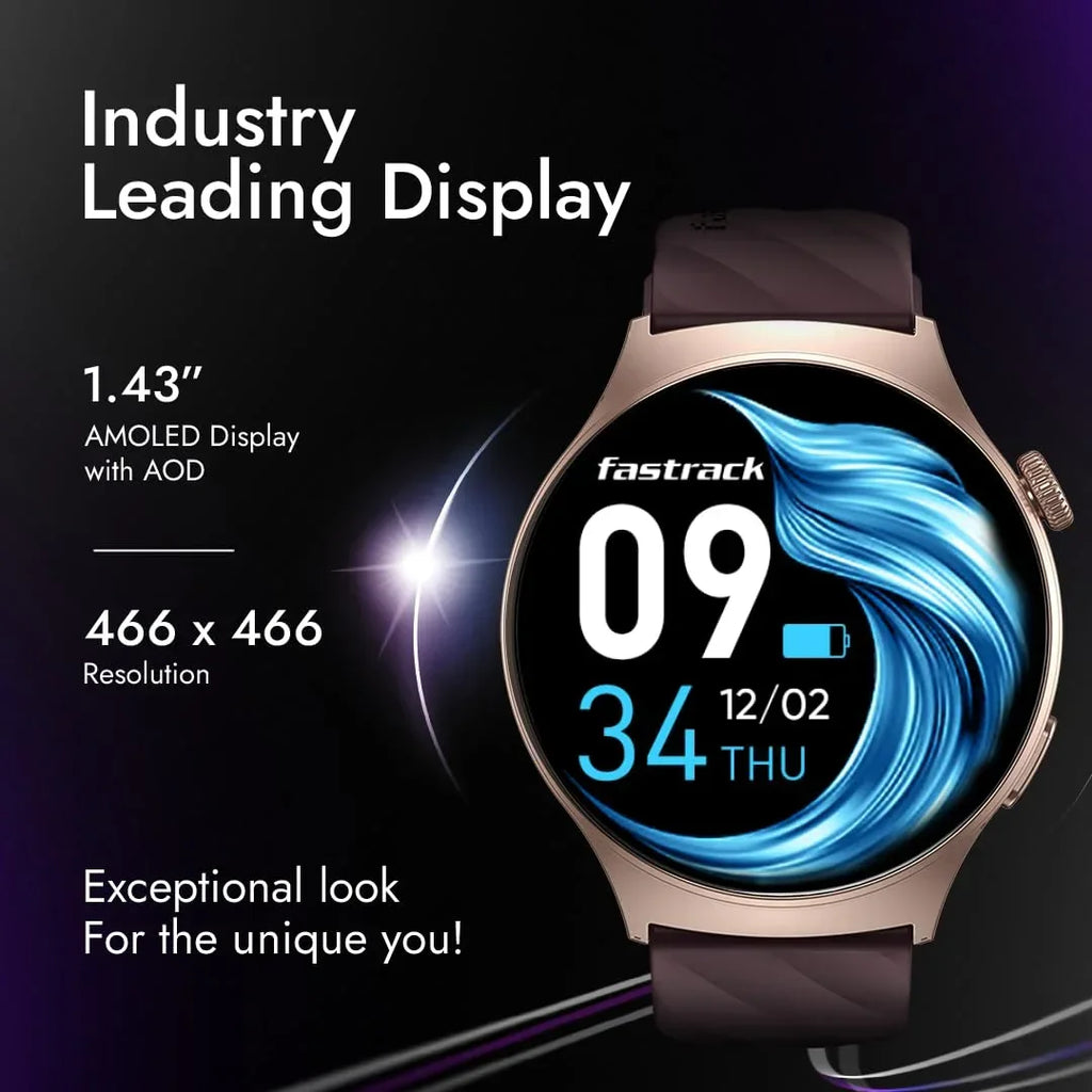 Titan Fastrack Jupiter Pro 1.43" AMOLED Round Smart Watch with Bluetooth Calling, AI Voice Assistant, SpO2, 100+ Sports Modes, IP68 & Fast Charging for Men & Women - Naivri