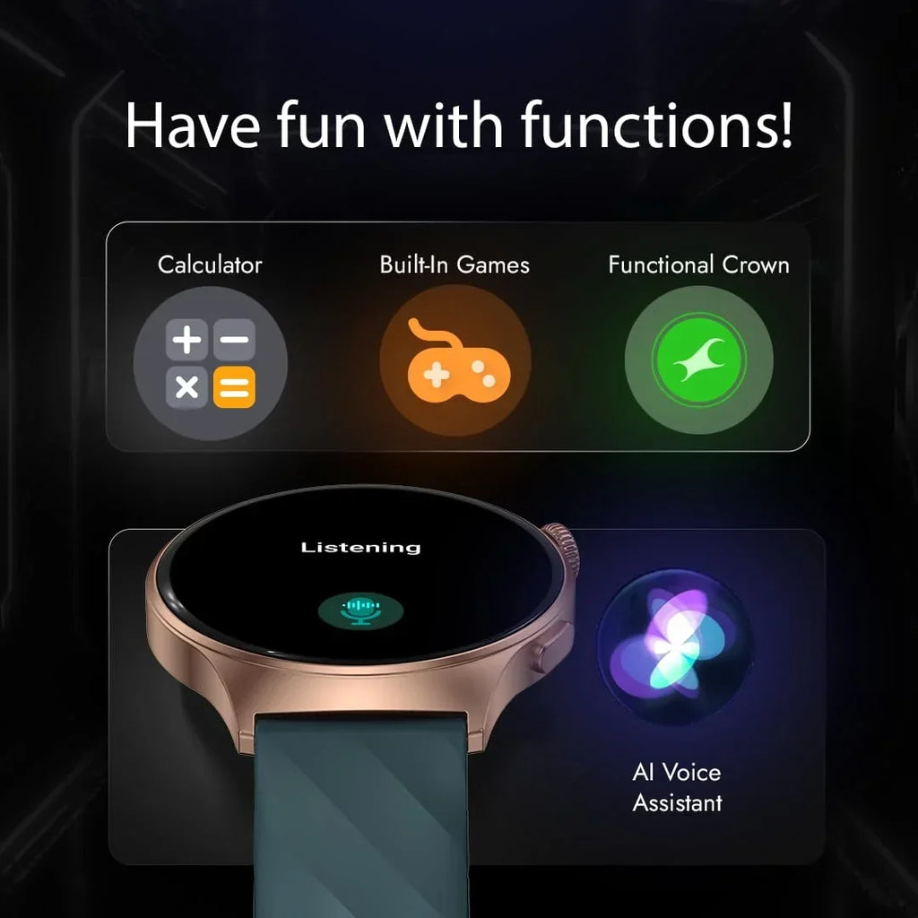 Titan Fastrack Jupiter Pro 1.43" AMOLED Round Smart Watch with Bluetooth Calling, AI Voice Assistant, SpO2, 100+ Sports Modes, IP68 & Fast Charging for Men & Women - Naivri