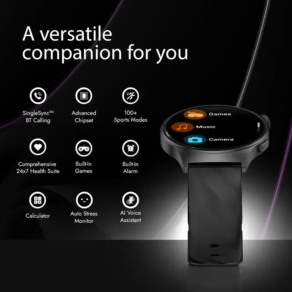 Titan Fastrack Jupiter Pro 1.43" AMOLED Round Smart Watch with Bluetooth Calling, AI Voice Assistant, SpO2, 100+ Sports Modes, IP68 & Fast Charging for Men & Women - Naivri