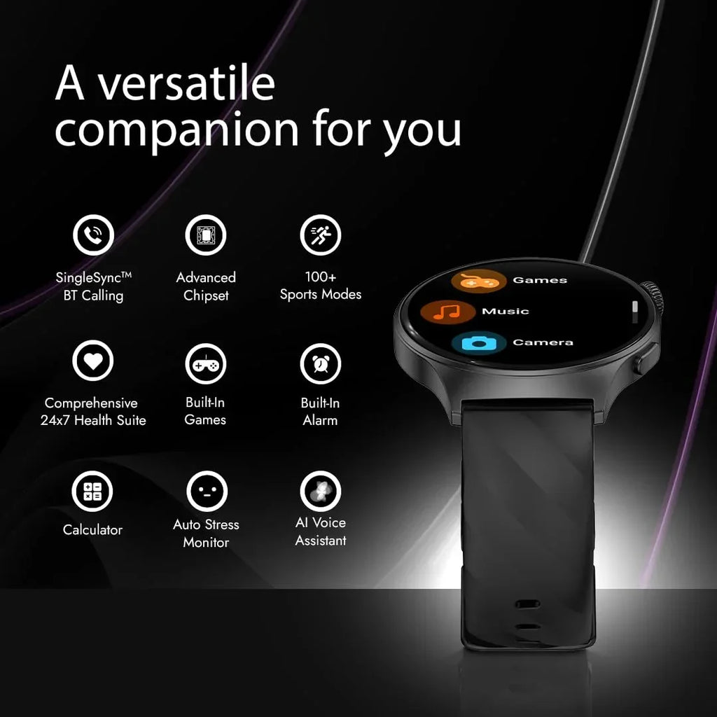 Titan Fastrack Jupiter Pro 1.43" AMOLED Round Smart Watch with Bluetooth Calling, AI Voice Assistant, SpO2, 100+ Sports Modes, IP68 & Fast Charging for Men & Women - Naivri