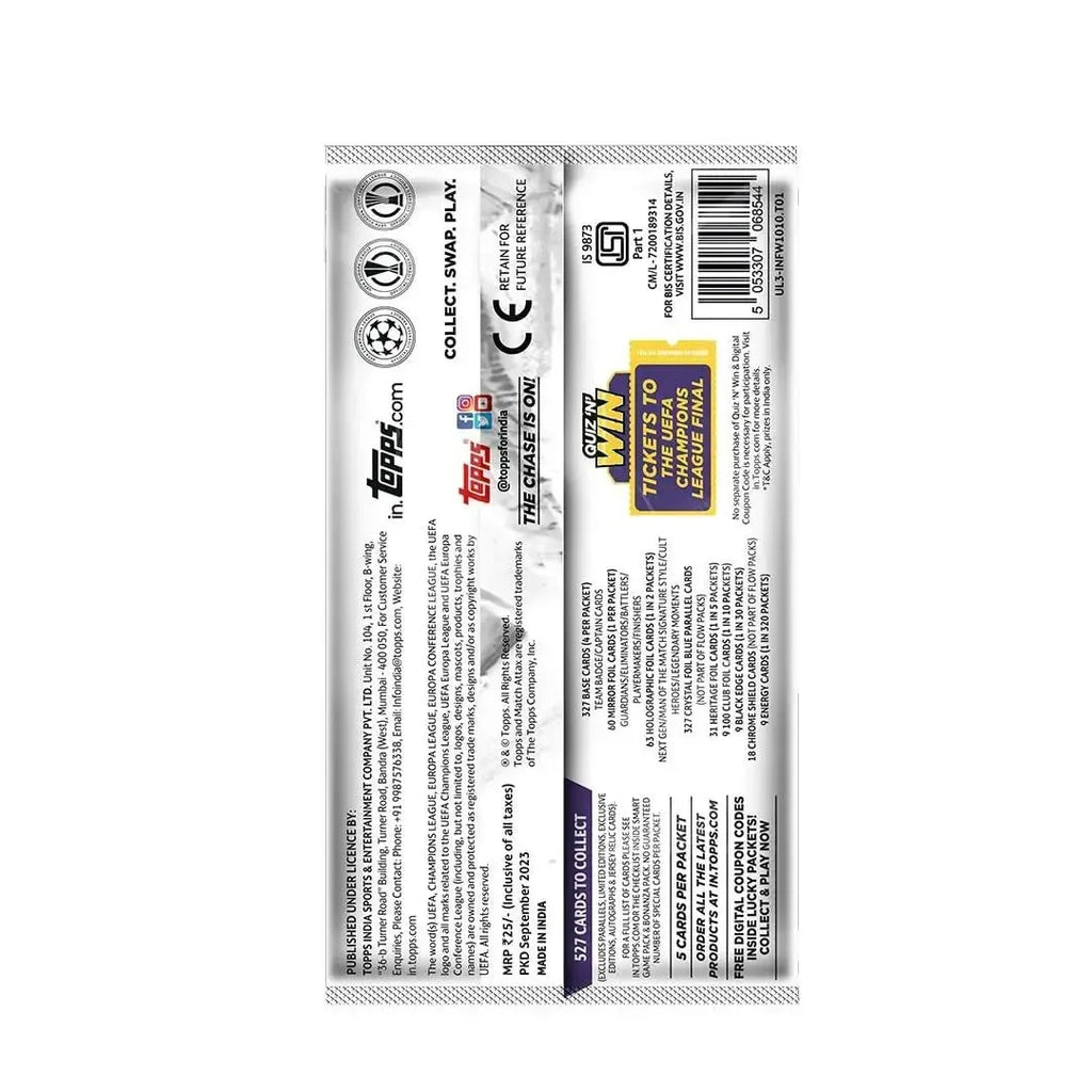 Topps UEFA Champions League Match Attax 23/24 Flow Pack – Official Football Trading & Collectible Card Game for Kids and Teens (Multicolor, Pack of 5 Cards) - Naivri