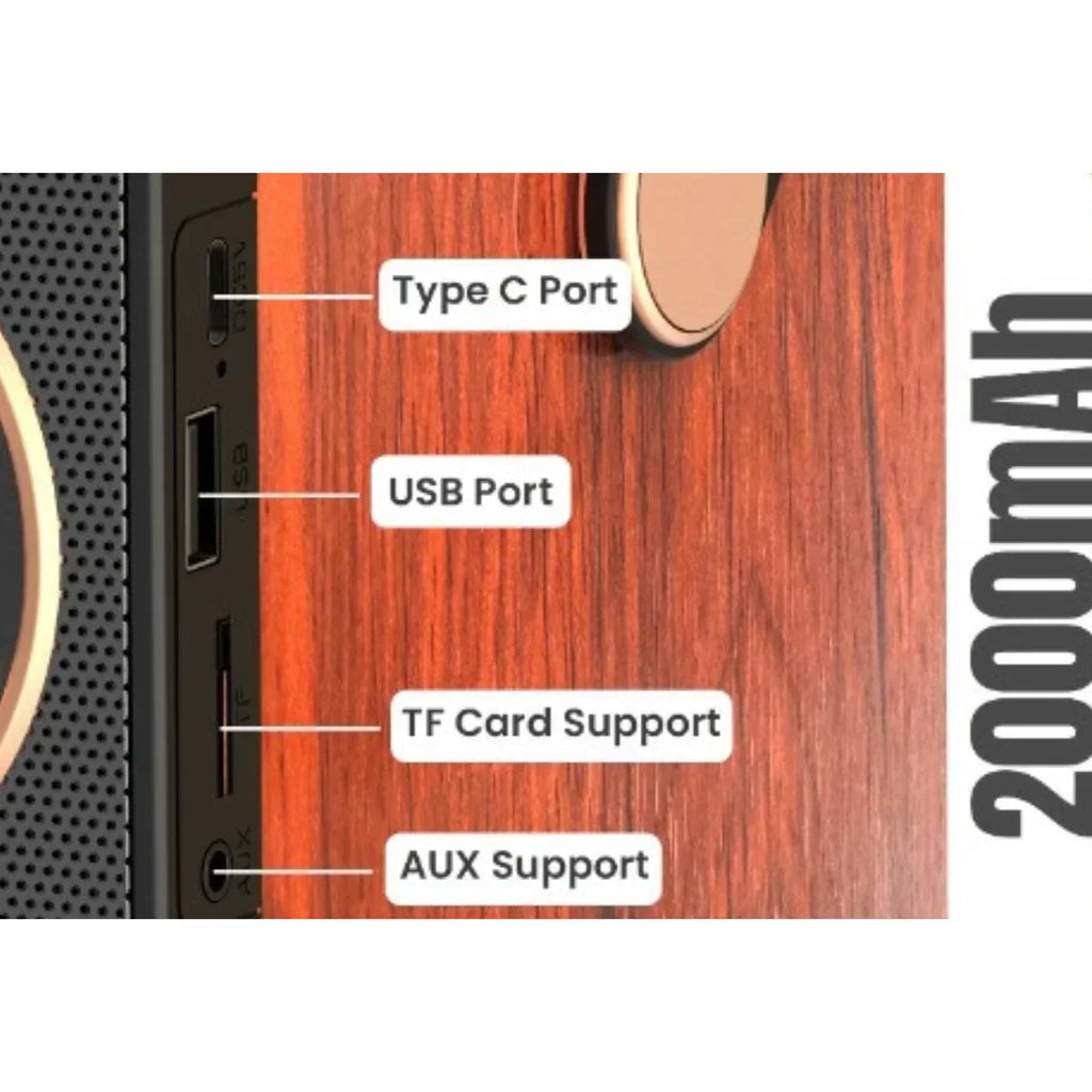 Toreto Jambox TOR-456 30W Portable Bluetooth Speaker with Dual Wireless Mic, Wooden Finish, Deep Bass, 2000mAh Battery, USB/TF/AUX/Type-C, 5H Playtime, Karaoke & Party Speaker - Naivri