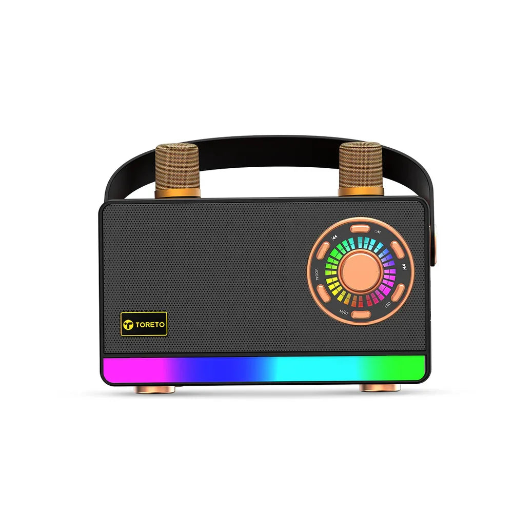 Toreto Jambox TOR-456 30W Portable Bluetooth Speaker with Dual Wireless Mic, Wooden Finish, Deep Bass, 2000mAh Battery, USB/TF/AUX/Type-C, 5H Playtime, Karaoke & Party Speaker - Naivri