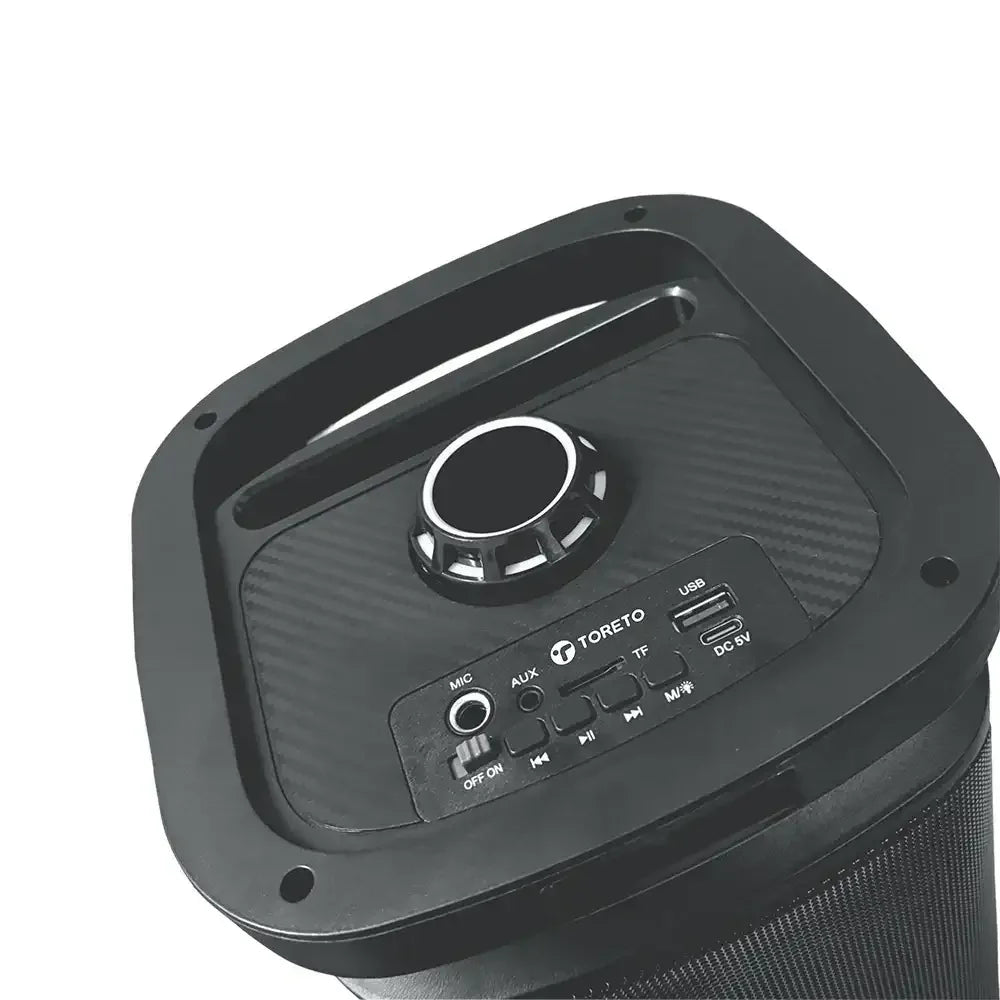 Toreto Party Thrillz TOR-1322 30W Portable Bluetooth Speaker with Single Wireless Mic, RGB Lights, LED Display, ABS Build, Type-C Charging, AUX/FM/TF Card Support, HD Sound - Naivri