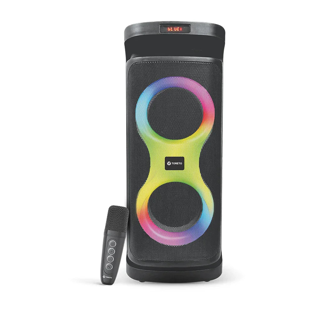 Toreto Party Thrillz TOR-1322 30W Portable Bluetooth Speaker with Single Wireless Mic, RGB Lights, LED Display, ABS Build, Type-C Charging, AUX/FM/TF Card Support, HD Sound - Naivri