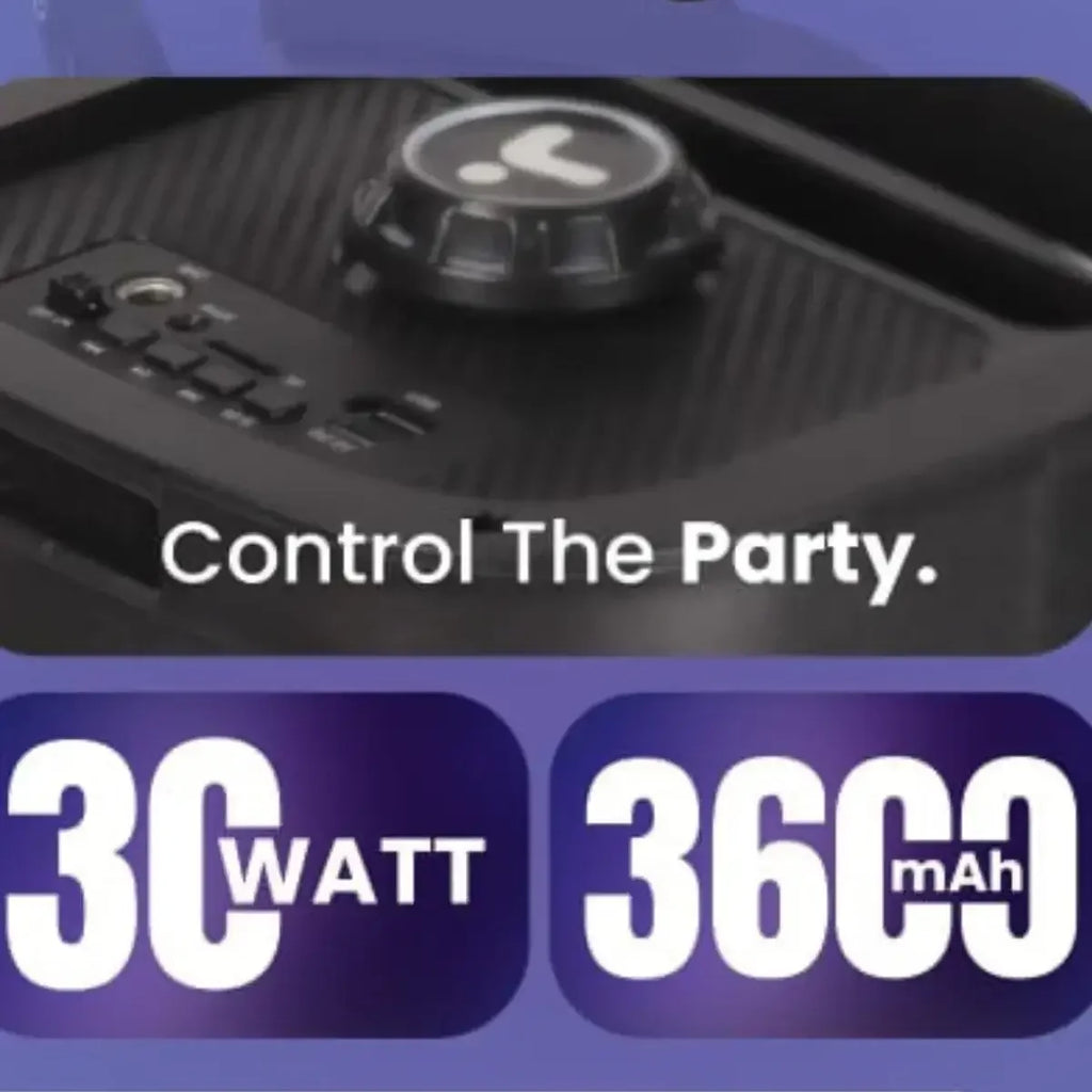 Toreto Party Thrillz TOR-1322 30W Portable Bluetooth Speaker with Single Wireless Mic, RGB Lights, LED Display, ABS Build, Type-C Charging, AUX/FM/TF Card Support, HD Sound - Naivri