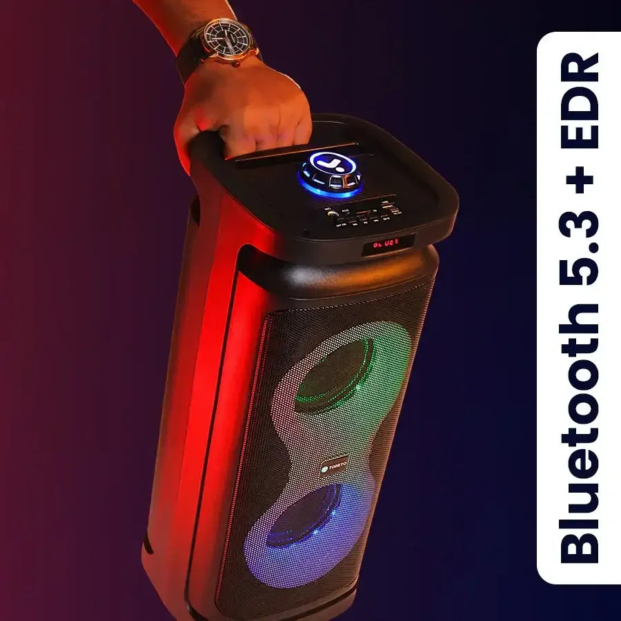 Toreto Party Thrillz TOR-1322 30W Portable Bluetooth Speaker with Single Wireless Mic, RGB Lights, LED Display, ABS Build, Type-C Charging, AUX/FM/TF Card Support, HD Sound - Naivri