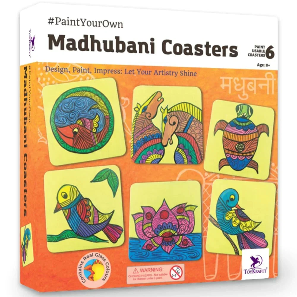 Toykraftt Madhubani Coaster Kit for Kids Age 8+ | Traditional Glass Painting Craft Set - Naivri