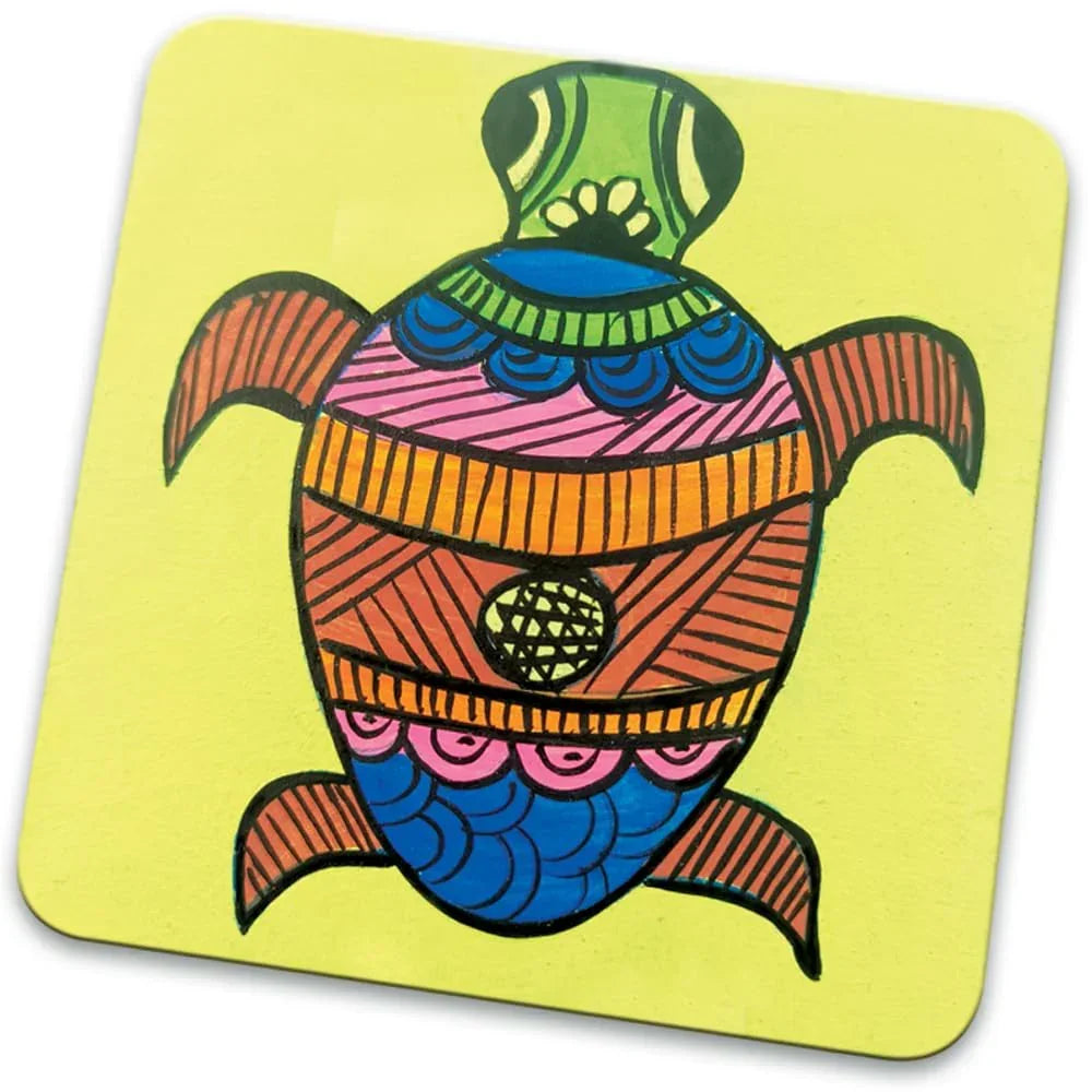 Toykraftt Madhubani Coaster Kit for Kids Age 8+ | Traditional Glass Painting Craft Set - Naivri