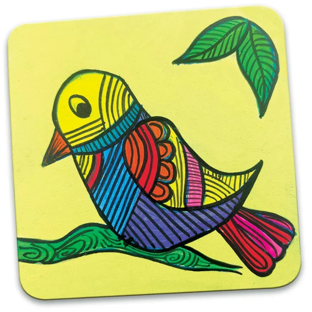 Toykraftt Madhubani Coaster Kit for Kids Age 8+ | Traditional Glass Painting Craft Set - Naivri