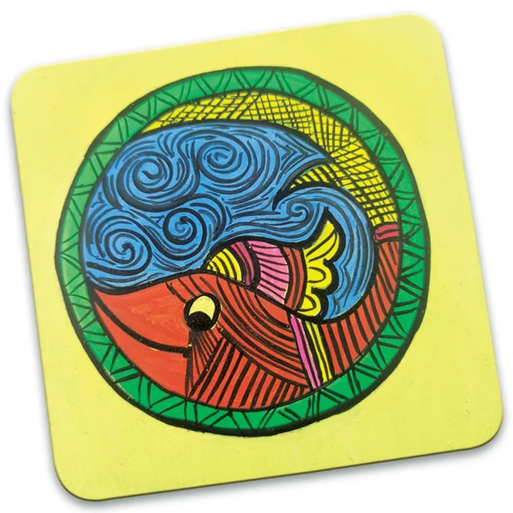 Toykraftt Madhubani Coaster Kit for Kids Age 8+ | Traditional Glass Painting Craft Set - Naivri
