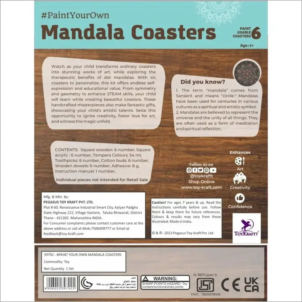 Toykraftt Mandala Coaster Art Kit for Kids | Dot Painting DIY Set | Age 7–12 - Naivri