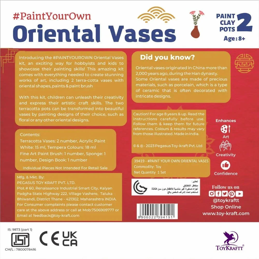 Toykraftt Oriental Vases Pot Painting Kit | Art & Craft for Kids 8–12 - Naivri