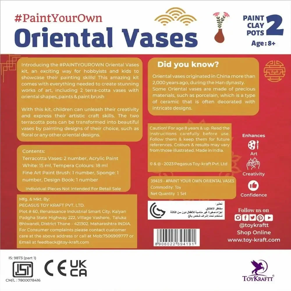 Toykraftt Oriental Vases Pot Painting Kit | Art & Craft for Kids 8–12 - Naivri