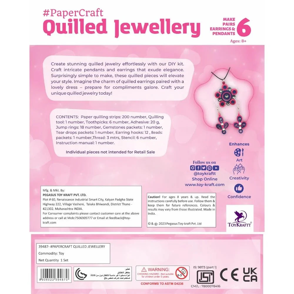 Toykraftt Paper Quilling Jewellery Kit for Girls | DIY Craft Set - Naivri