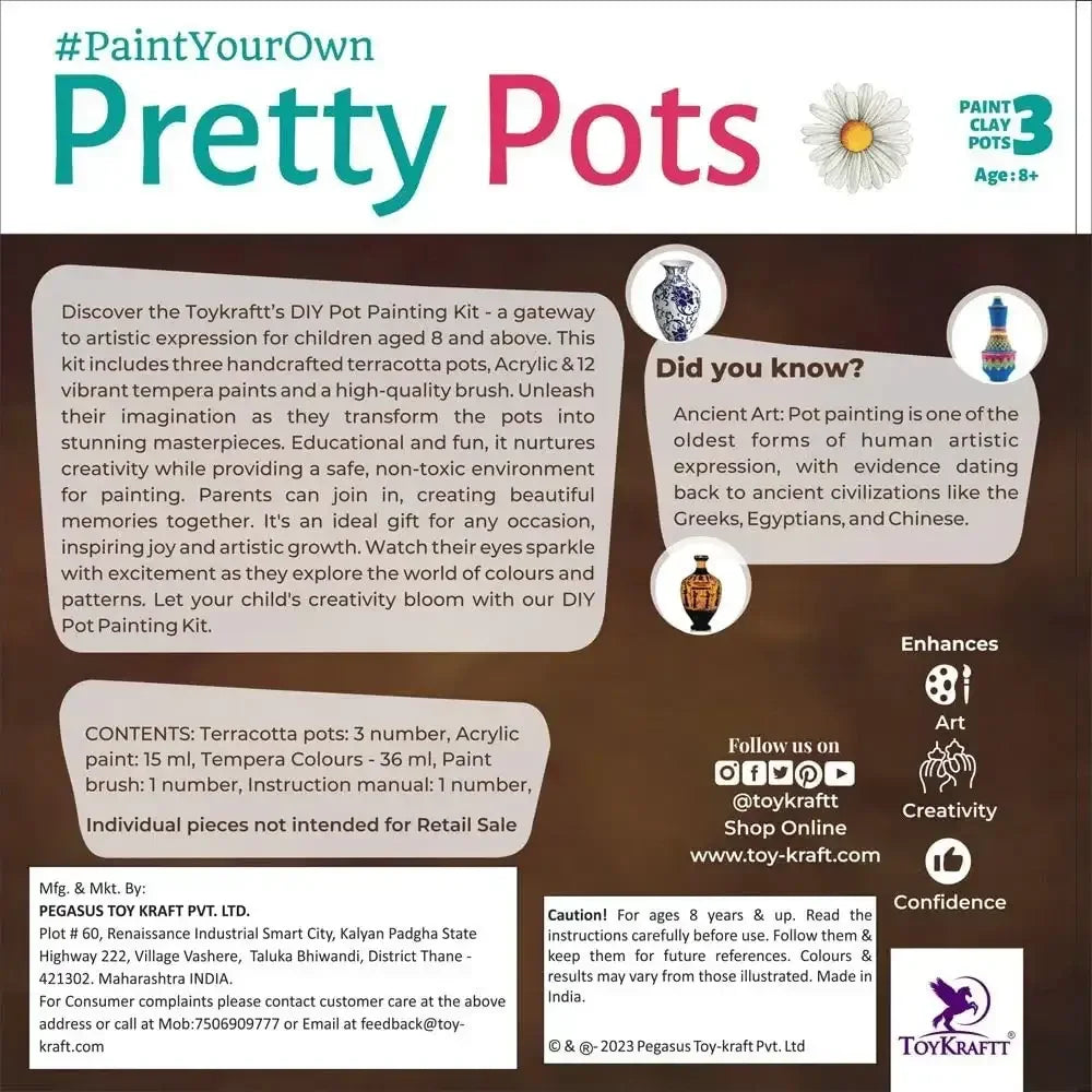 Toykraftt Pretty Pots Painting Kit for Kids | Art & Craft DIY Set - Naivri