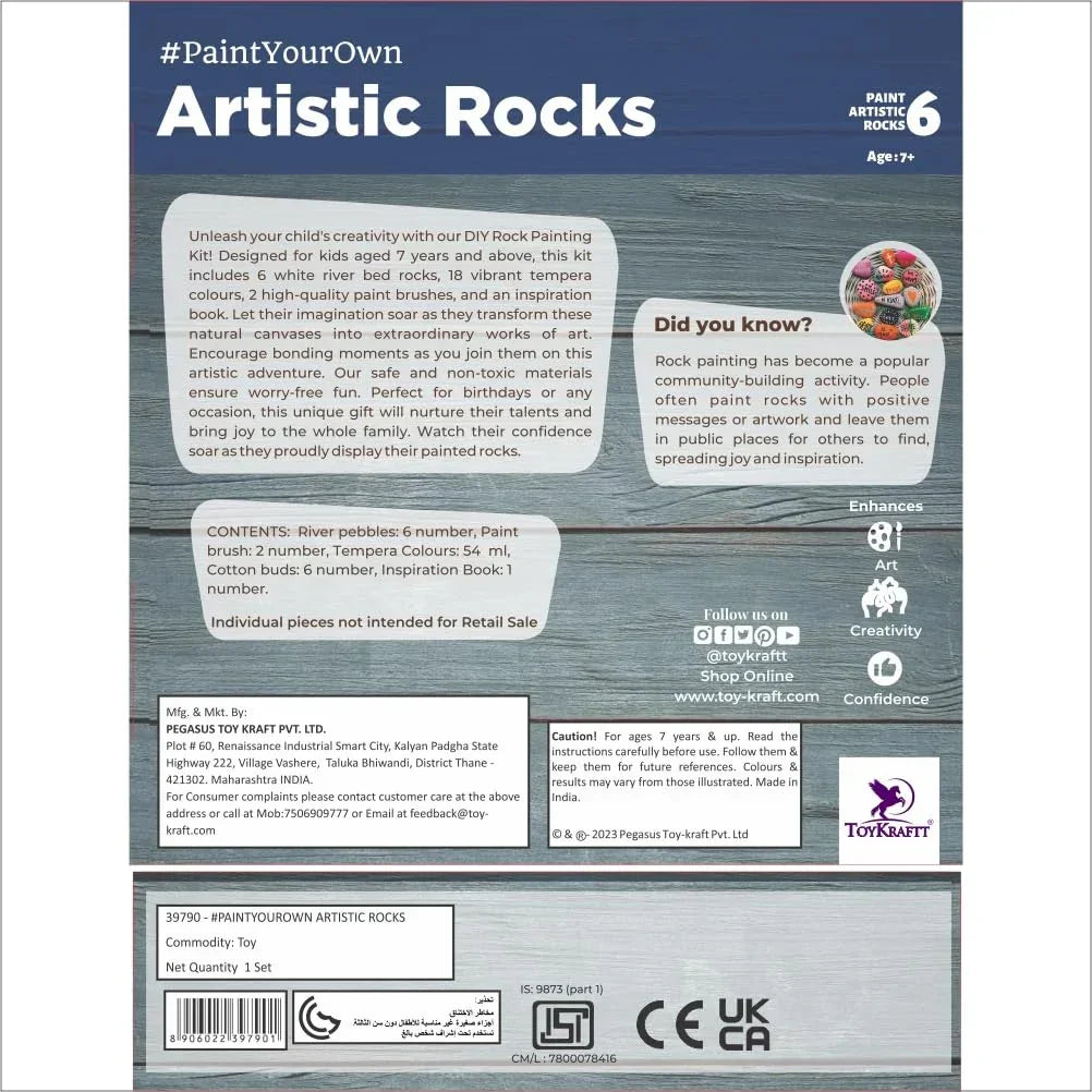 Toykraftt Rock Painting Kit for Kids | DIY Pebble Art Set for Ages 7+ | Multicolor Stone Painting Activity - Naivri