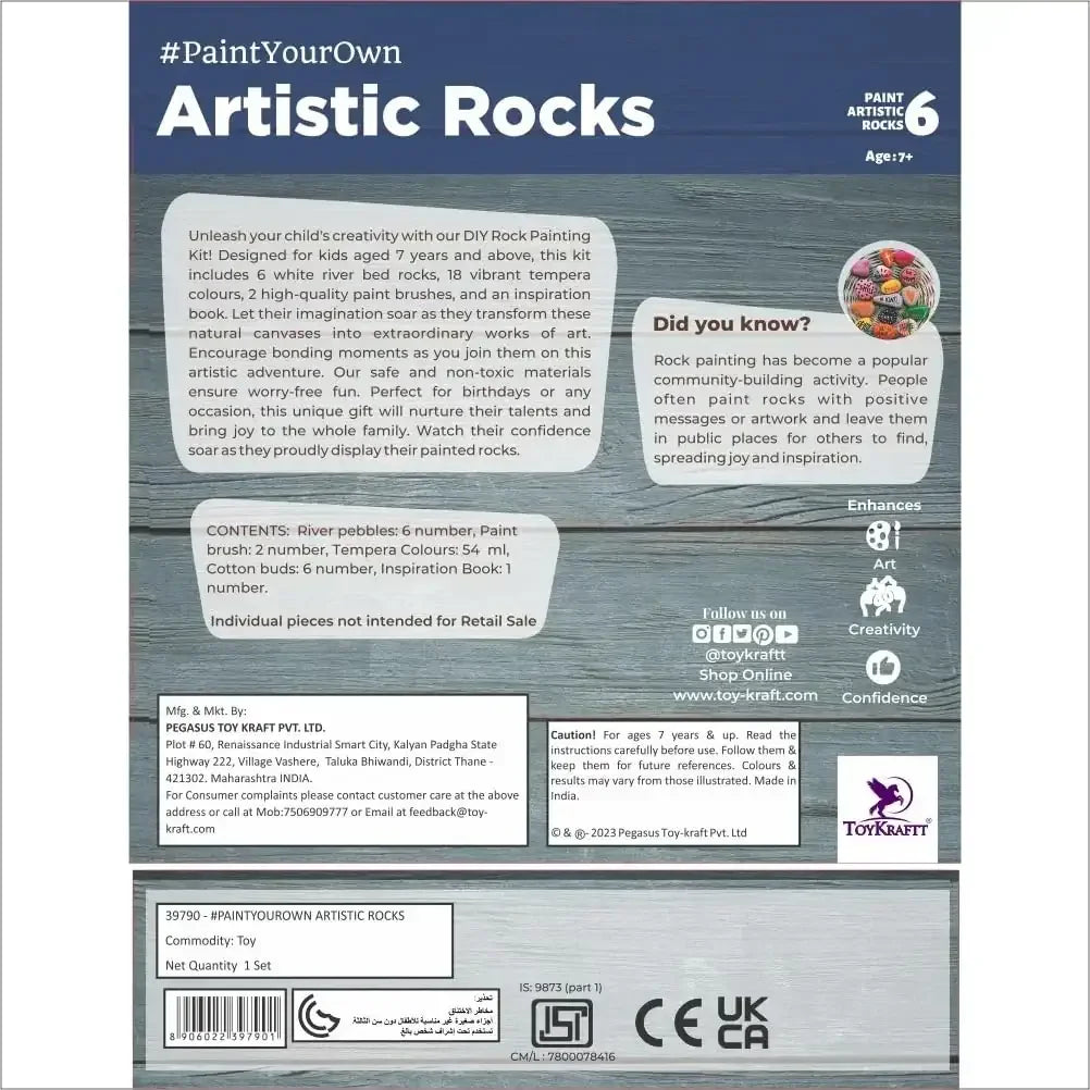 Toykraftt Rock Painting Kit for Kids | DIY Pebble Art Set for Ages 7+ | Multicolor Stone Painting Activity - Naivri