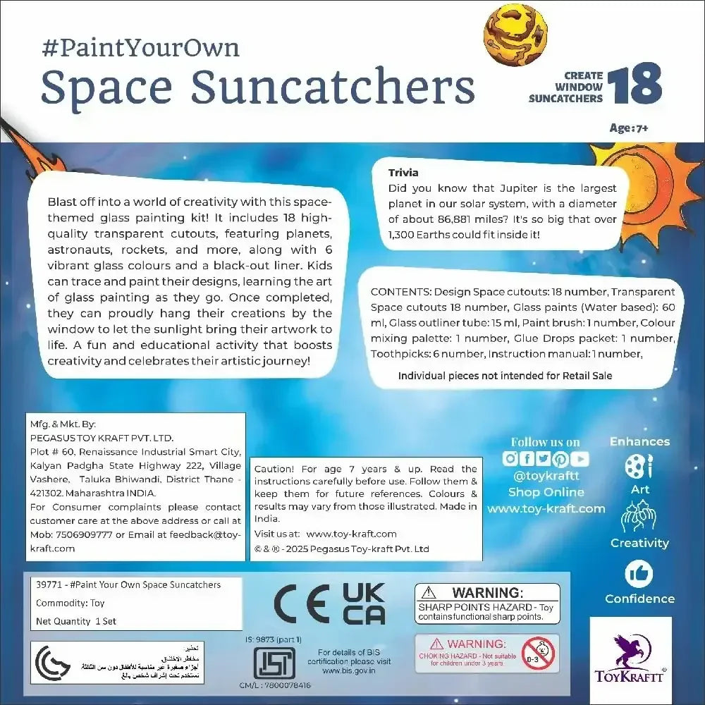 Toykraftt Space Suncatchers Window Art Kit for Girls - Naivri