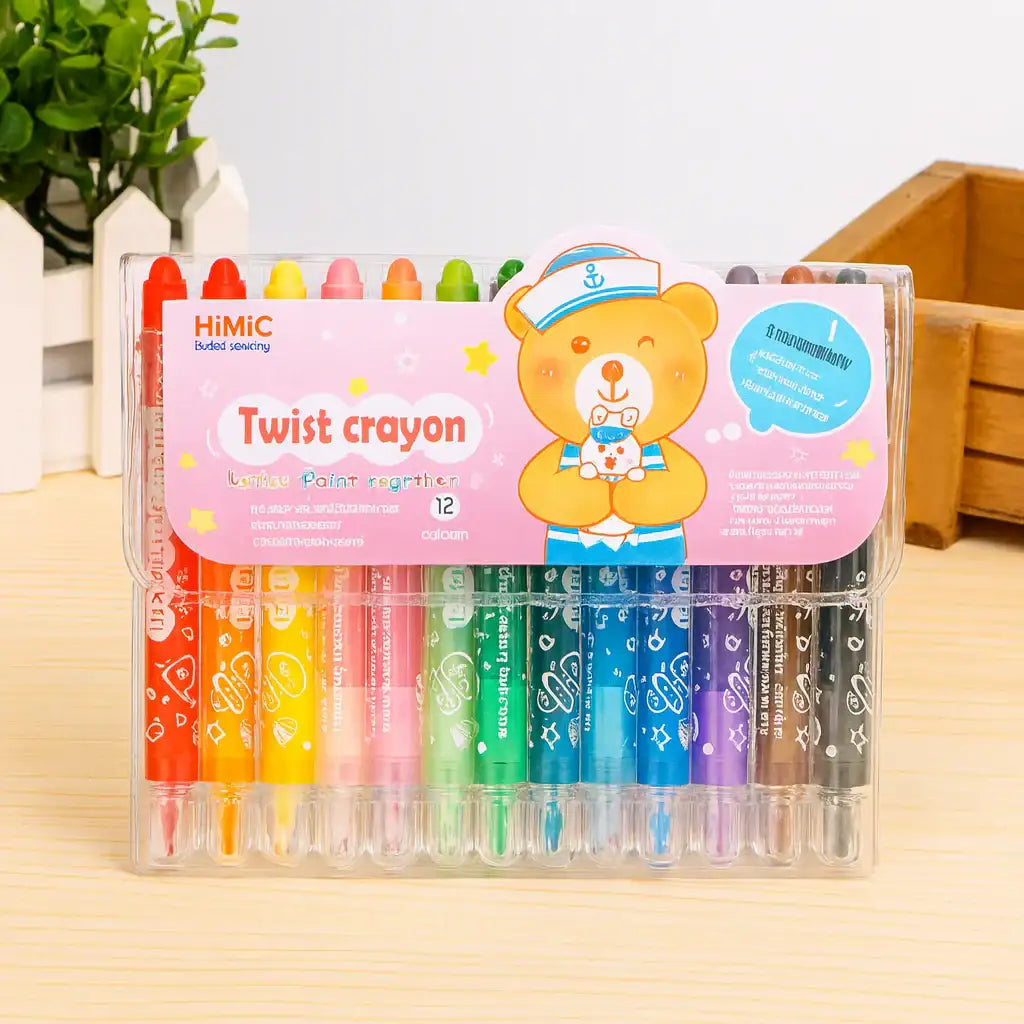 Himic Twist-Up Color Crayon Set – 12 Bright Shades / 3 Years+ - Naivri