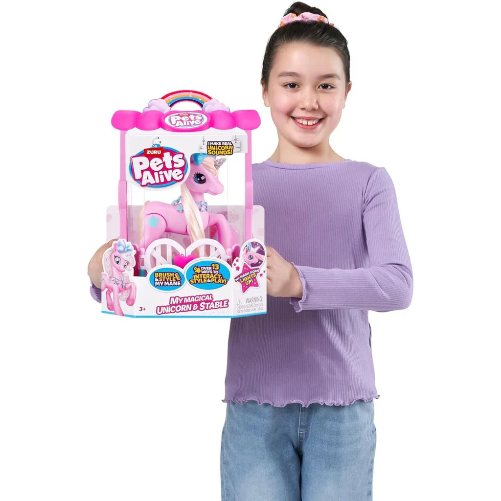 ZURU Pets Alive Magical Unicorn Stable Playset – Interactive Sounds & Grooming Fun (3+ Years) - Naivri