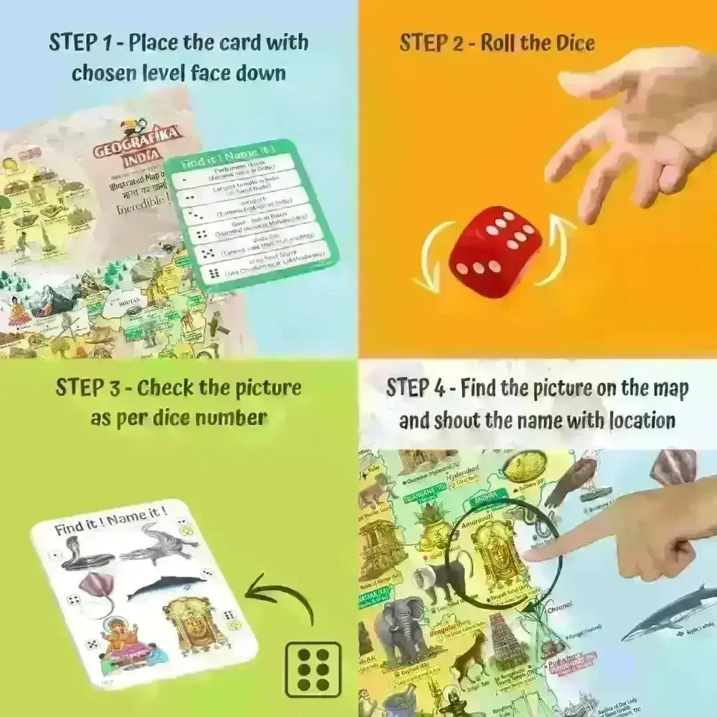 Unik Play Geografika India Map Game for Kids Age 6+ | Educational Board Game with 40 Cards & Jumbo Map | Learn Indian States, Cities & Fun Facts | Geography Learning Kit - Naivri
