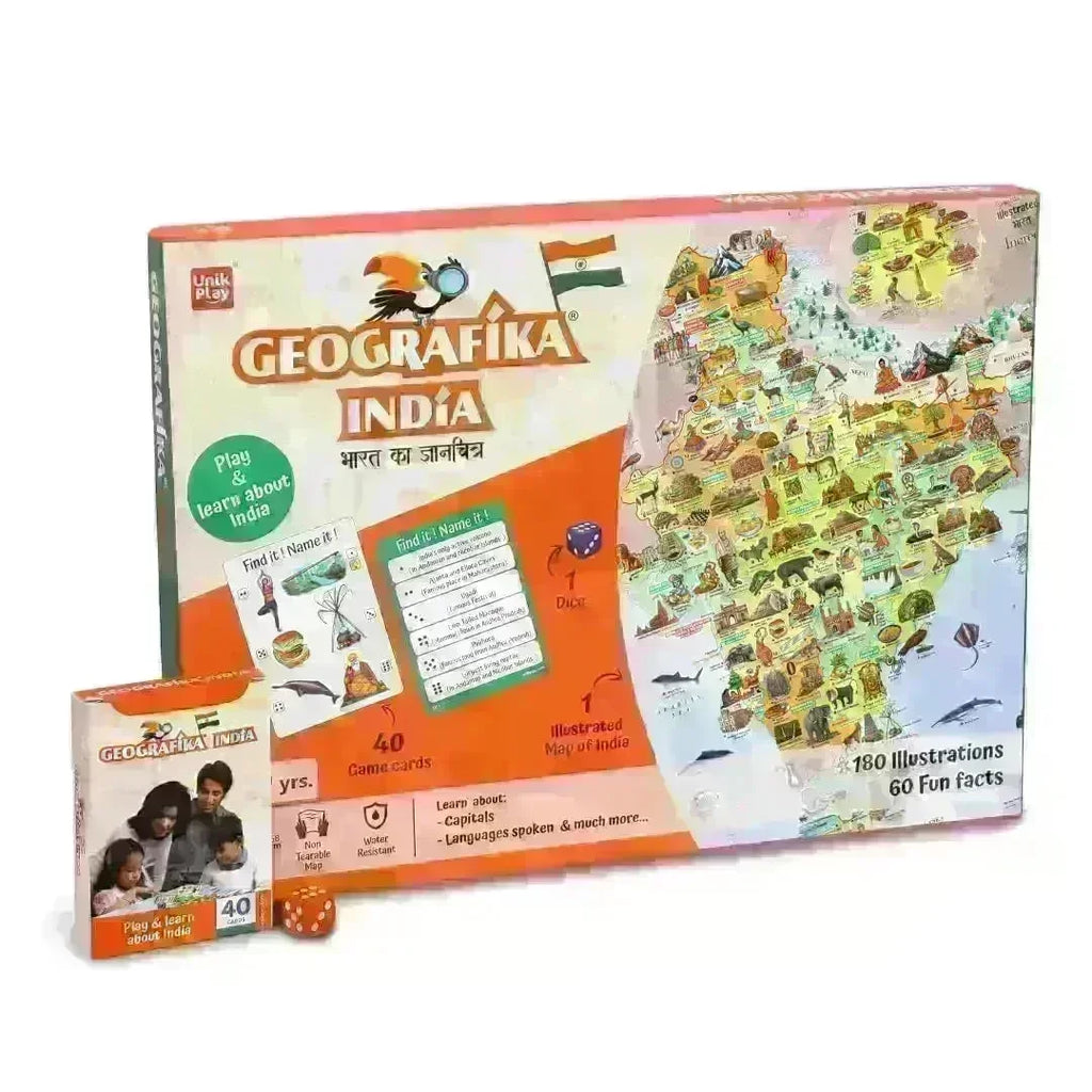 Unik Play Geografika India Map Game for Kids Age 6+ | Educational Board Game with 40 Cards & Jumbo Map | Learn Indian States, Cities & Fun Facts | Geography Learning Kit - Naivri