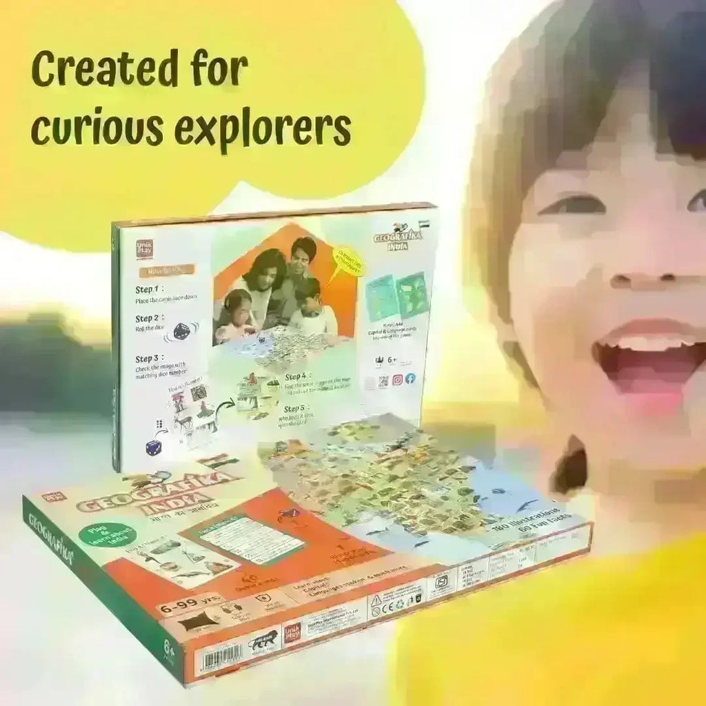 Unik Play Geografika India Map Game for Kids Age 6+ | Educational Board Game with 40 Cards & Jumbo Map | Learn Indian States, Cities & Fun Facts | Geography Learning Kit - Naivri