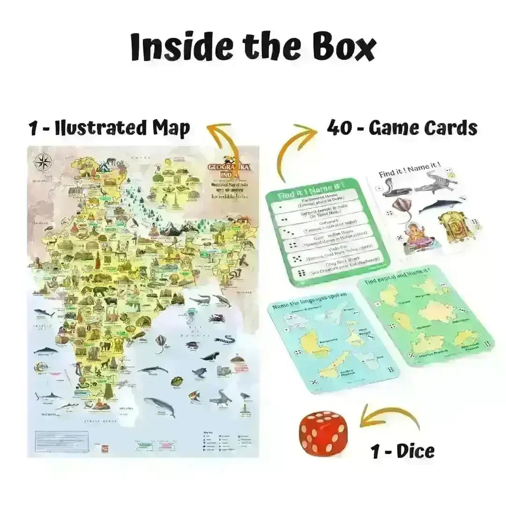 Unik Play Geografika India Map Game for Kids Age 6+ | Educational Board Game with 40 Cards & Jumbo Map | Learn Indian States, Cities & Fun Facts | Geography Learning Kit - Naivri