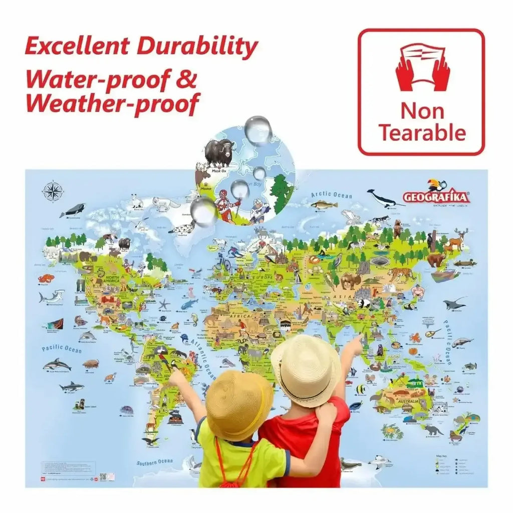 Unik Play Geografika World Map Game for Kids Age 6+ | Illustrated Map, 40 Double-Sided Game Cards | Educational Geography Board Game | Learn Countries, Landmarks & Fun Facts - Naivri