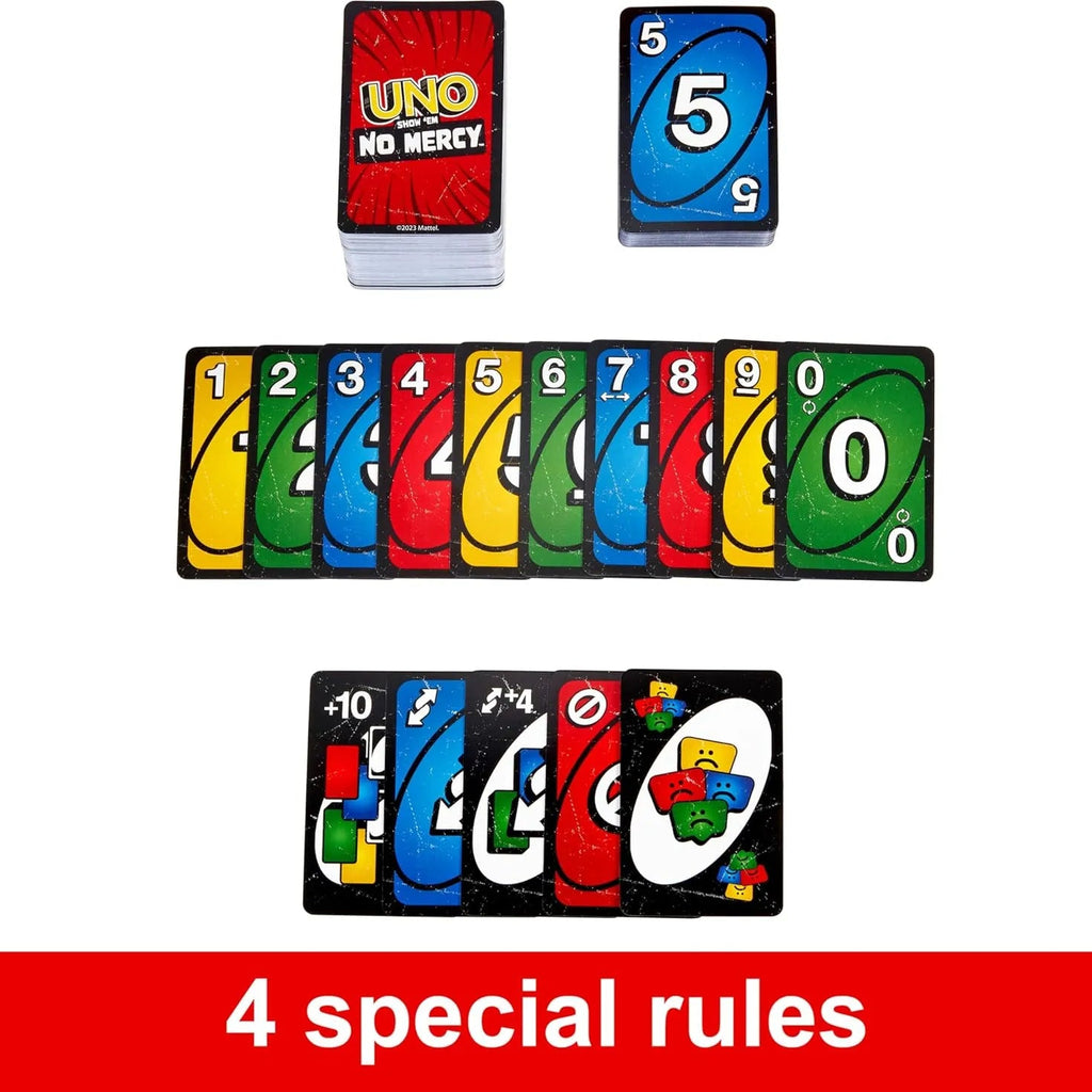 UNO Show ‘Em No Mercy Card Game by Mattel – Ultimate Party Edition | Intense Rules, Extra Cards & Wild Action - Naivri